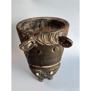 Handcrafted Volcanic Ash Cow Planter Rustic Black Distressed Finish Unique Anima